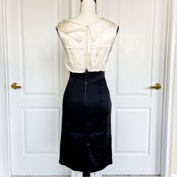 Antonio Melani 0 One Shoulder Cream White Black Contrast Silky Evening Dress - Picture 9 of 15